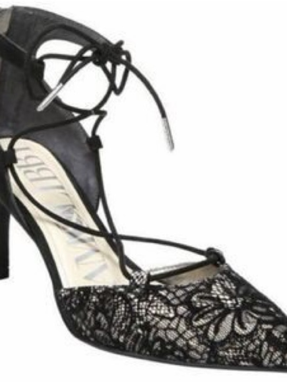 Sam & Libby Black Lace Pointed Toe Tie-Up Heels